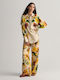 Women's Fabric Trousers Floral Beige