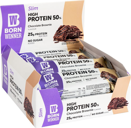 Born Winner Slim High Protein Блокчета с 50% Протеин & Вкус Chocolate Brownie 12x50гр