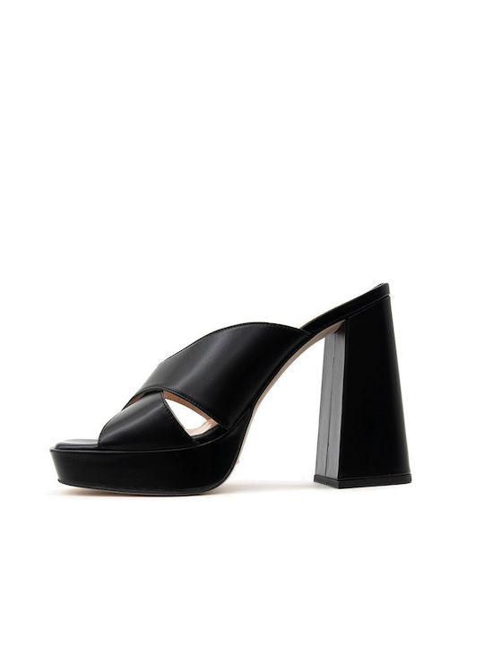 Mourtzi Chunky Heel Leather Mules Black