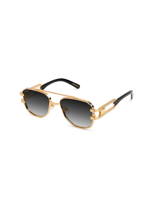 9Five Royals Sonnenbrillen mit Black & 24K Gold Rahmen und Schwarz Verlaufsfarbe Linse
