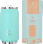 Estia Travel Cup Save the Aegean Glas Thermosflasche Rostfreier Stahl BPA-frei Bermuda Green 300ml mit Stroh