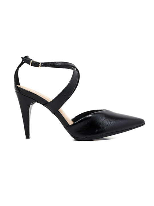 Piccadilly Anatomic Pointed Toe Black Heels with Strap