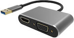 Powertech Μετατροπέας USB-A male σε HDMI / VGA female Γκρι (PTH-101)