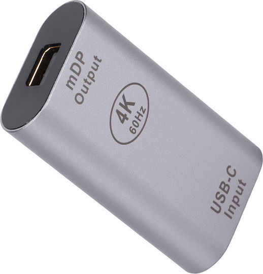 Powertech Конвертор USB-C женски към mini DisplayPort женски Сив 1бр PTH-098