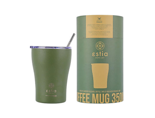 Estia Cană de Cafea Save The Aegean Pahar Termos Reciclabil din Oțel Inoxidabil Fără BPA 350 ml Forest Spirit cu Pai