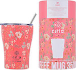 Estia Coffee Mug Save The Aegean Ποτήρι Θερμός Ανοξείδωτο BPA Free Πορτοκαλί 350ml με Καλαμάκι