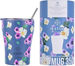 Estia Coffee Mug Save The Aegean Glass Thermos Stainless Steel BPA Free Blue 350ml with Straw