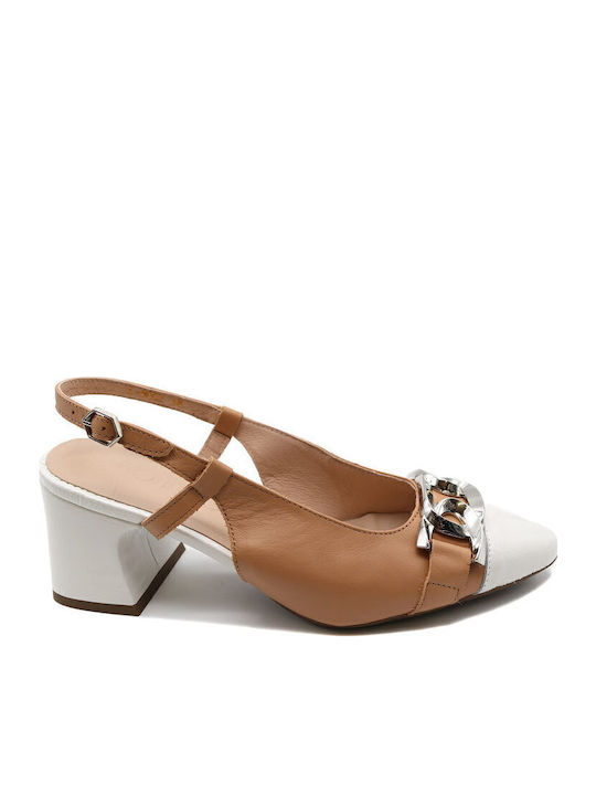 Anatomic Patent Leather Beige Medium Heels with Strap