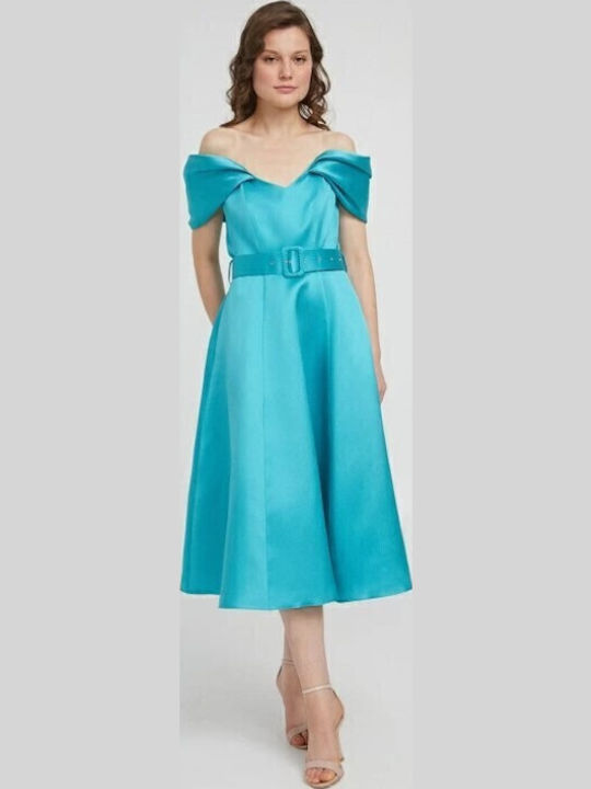 Desiree 08.38078 Midi Dress for Wedding / Baptism Satin Off-Shoulder  Turquoise 08.38078 | Skroutz.mt