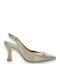 Leather Pointed Toe Silver Heels with Strap