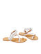 Leather Women's Flat Sandals in White Color