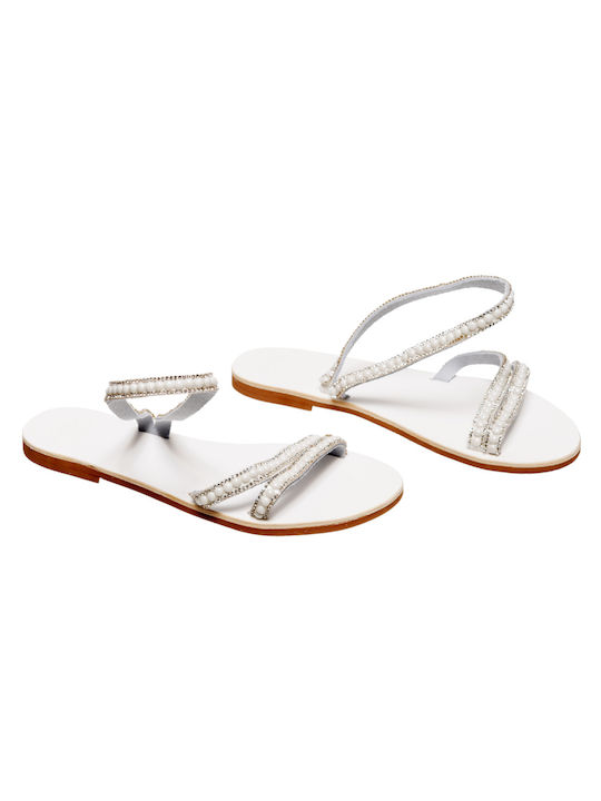 Philio Leather Women's Flat Sandals in White Color