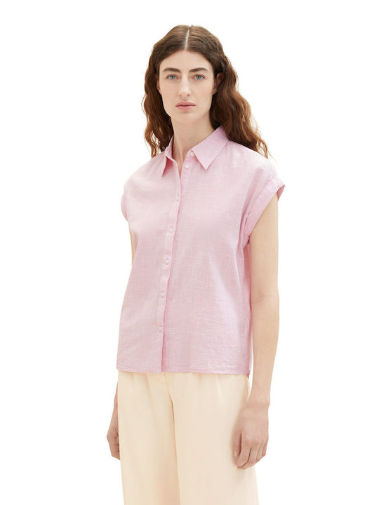 Tom Tailor Women's Monochrome Short Sleeve Shirt Pink