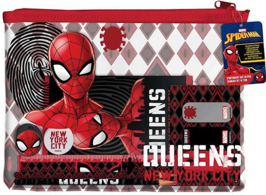 Must Team Spiderman Kids Stationery Set with Pencil, Sharpener, Eraser, Notepad, Ruler and Pencil Case 10pcs