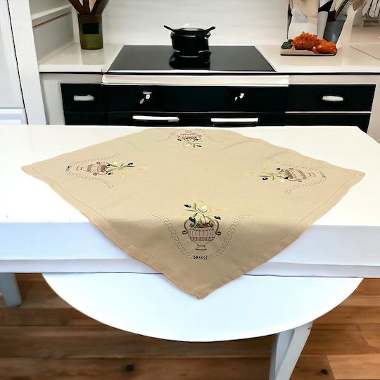 Linea Home Tischdecke Griechenland mit Stickerei Beigefarben 90x90cm