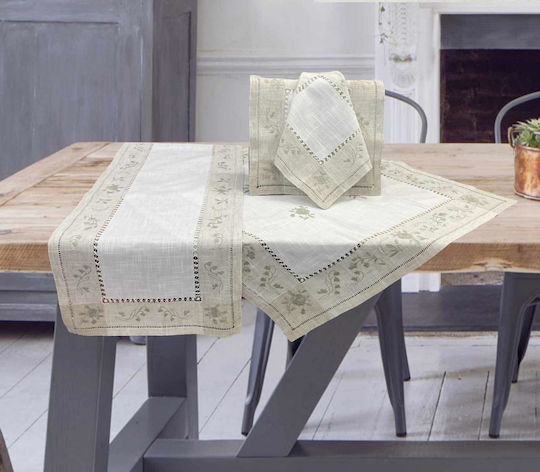 Linea Home Καρέ Σετ 4τμχ Vals με Κέντημα Μπεζ 85x85εκ.