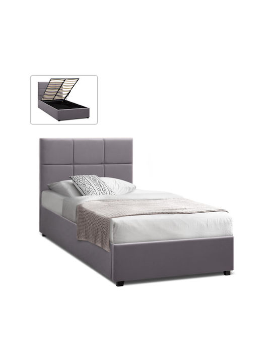 Kingston Κρεβάτι Μονό Γκρι με Αποθηκευτικό Χώρο & Τάβλες 100x200cm
