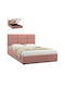 Kingston Queen Fabric Upholstered Bed in Pink with Storage Space & Slats for Mattress 160x200cm