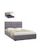 Kingston Queen Fabric Upholstered Bed in Gray with Storage Space & Slats for Mattress 160x200cm