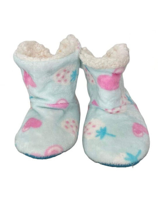 Kids' Socks Socks design Hearts and Strawberries, fur lining in light blue - pink color