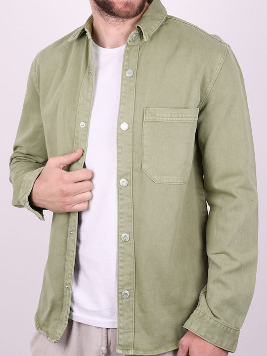 Denim overshirt with pockets khaki Khaki