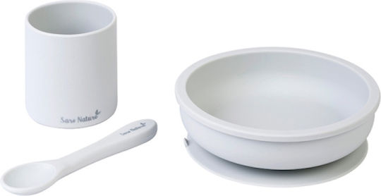 Saro Eco Friendly Silicone Feeding Set with Anti-Slip Base Gray 3 Pieces for 4+ Months