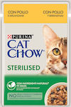 Purina Cat Chow Sterilised Υγρή Τροφή για Ενήλικες Στειρωμένες Γάτες σε Φακελάκι με Κοτόπουλο & Μελιτζάνες σε Σάλτσα 85gr