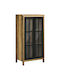 Floor Particle Board Living Room Display Cabinet with Glass Brown 60x35x120cm