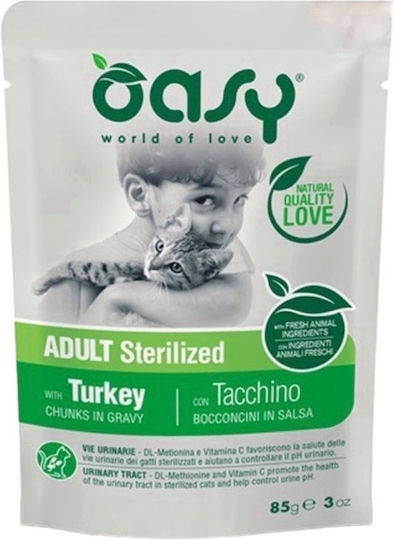 Oasy Wet Cat Food for Adult Cats in Pouches with Turkey 85gr
