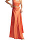 Attrattivo Satin Hohe Taille Maxi Rock in Orange Farbe