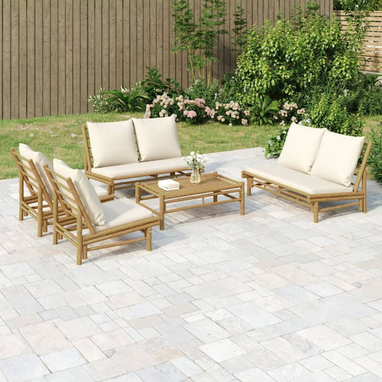 Garden & Outdoor Furniture Sets Living Room Set Pieces White Cream with Pillows