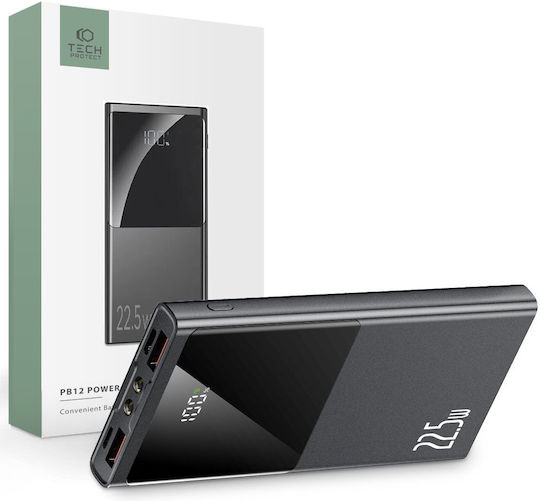 Tech-Protect PB12 Power Bank 10000mAh 22.5W με 2 Θύρες USB-A και Θύρα USB-C Power Delivery / Quick Charge 3.0 Γκρι
