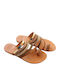 Philio Leather Women's Flat Sandals in Gold Color