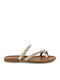 Leder Flache Sandalen für Damen in Gold Farbe