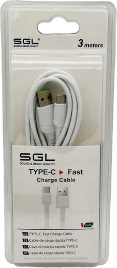 SGL D1 USB 2.0 Cable USB-C male - USB-A White 3m (099361 096361)