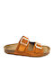 Leather Women's Flat Sandals Anatomic in Tabac Brown Color