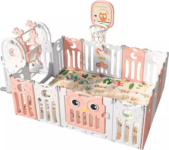 Homeone Owl Playground Fence with Basketball Hoop & Swing Pink
