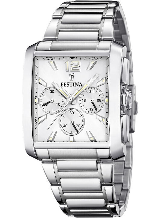 Festina Ανδρικό Ρολόι 38mm Μπαταρίας με Ασημί Μ...