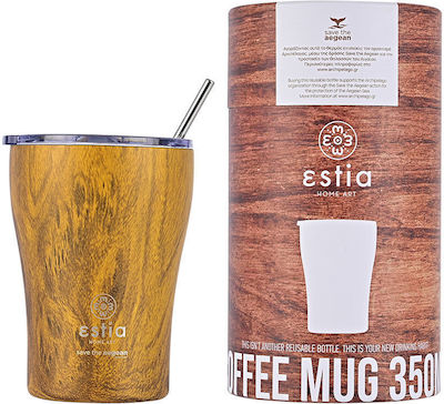 Estia Coffee Mug Save The Aegean Sticlă Termos Oțel inoxidabil Fără BPA Sekoya 350ml cu Paie