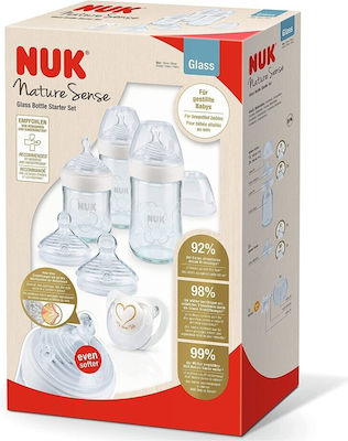 Nuk Set Sticle de Sticlă pentru Bebeluși Nature Sense Anti-Colici cu Tetină de Silicon pentru 0-6 luni 240ml 3buc