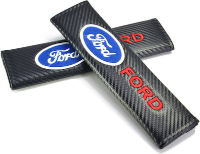 Set of 2pcs Car Seat Belt Pads Black Carbon Ford