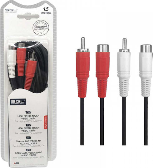 SGL Kabel 2x RCA-Stecker - 2x RCA-Buchse 1.5m 096223