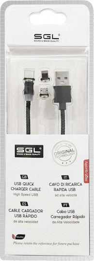 SGL S03 Magnetisch USB zu Blitzschlag / Typ-C,TC-TC / Micro-USB Kabel Schwarz 1m (099422)