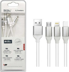 SGL FB3 Regulär USB zu Blitzschlag / Typ-C / Micro-USB Kabel Weiß 1.2m (099231)