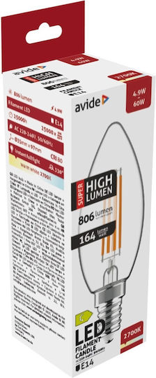 Avide ABLFC14WW-4.9W-SHL Λάμπα LED 4.9W 97mm για Ντουί E14 και Σχήμα C37 Θερμό Λευκό 806lm