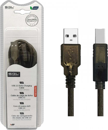 SGL USB 2.0 Cable USB-A male - USB-B male Μαύρο 5m (097657)