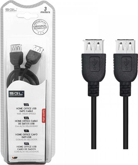 SGL USB 2.0 Cablu USB-A female - USB-A female Negru 3m 097435