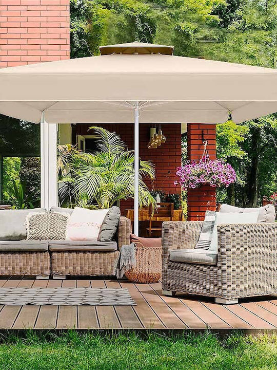 Professioneller Quadratischer Aluminium Garten- und Terrassen-Sonnenschirm Juno Ecru 4x4xHöhe 2,95 m