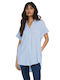 Only Women's Striped Short Sleeve Shirt Light Blue