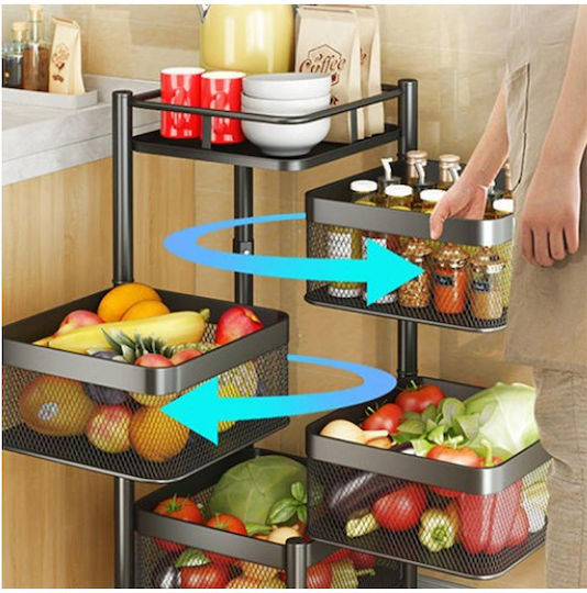Bakaji Metallic Kitchen Trolley 6 Tiers Black 26x26x85cm